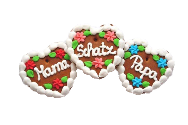 Lebkuchenherzen Blätterrand „Engel, Mama, Mami, Papa 10 cm ,60 Stück im Karton
