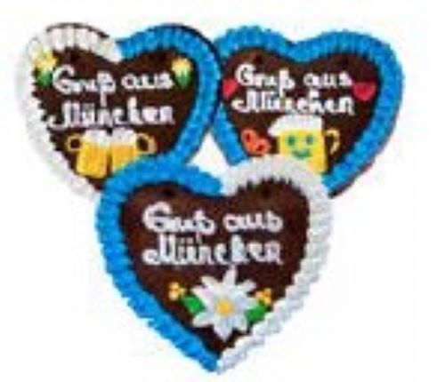 Lebkuchenherzen Spruch Gruß aus München,20 Stück im Karton