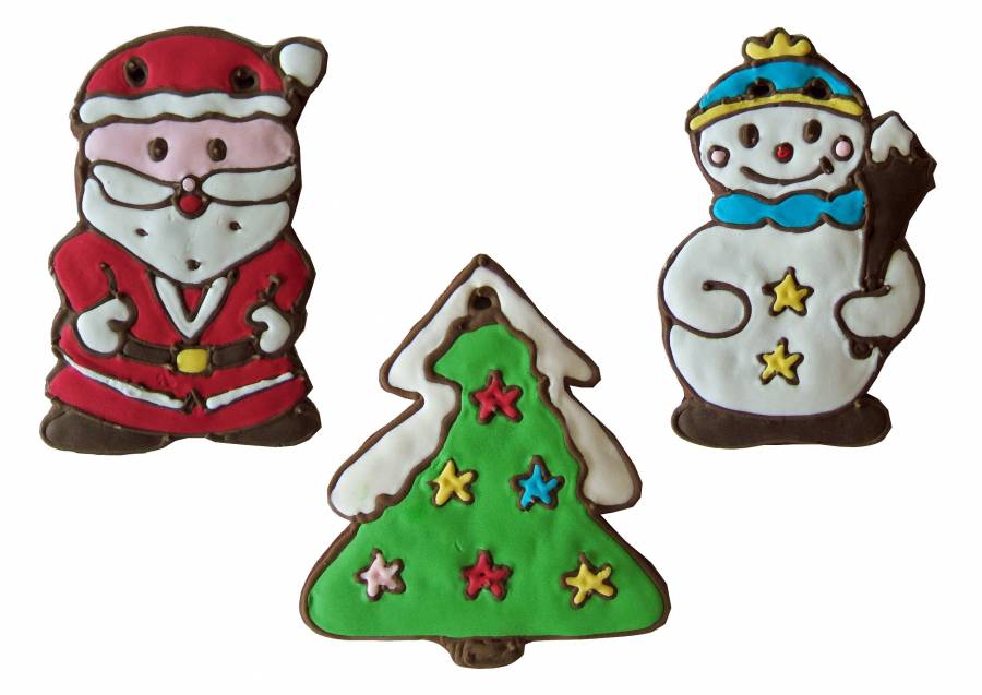 Lebkuchen Weihnachtsmann, Schneemann, Tannenbaum 21 cm,Karton 30 Stck